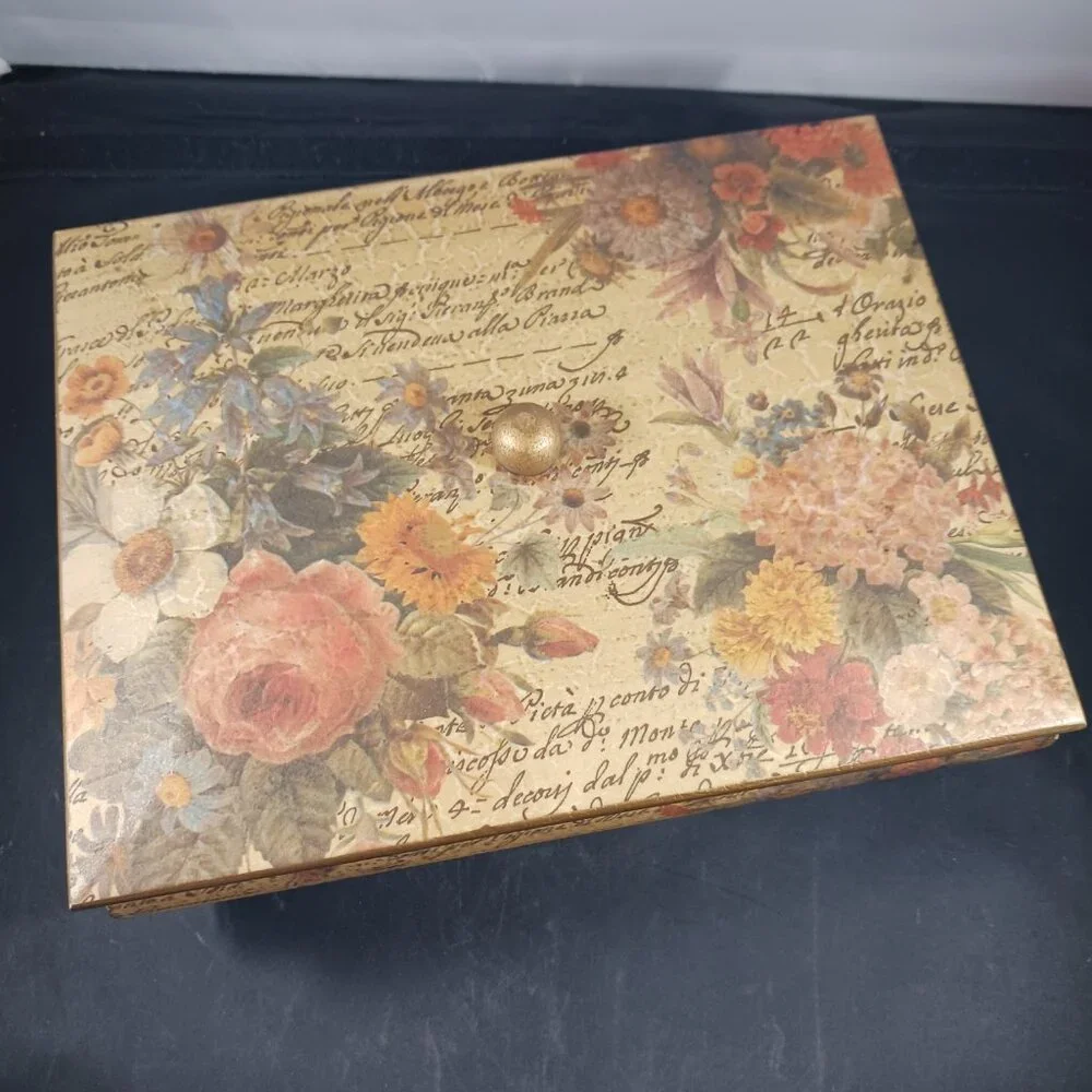 Vintage Floral Decoupage Box/Wood Decor Box Lidded